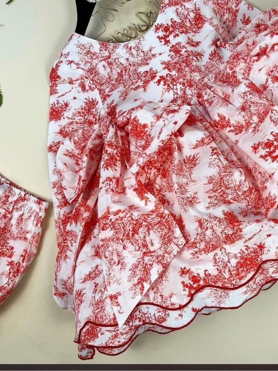 The Paper Doll Other - Red Toile Print Girls' Formal Dress with Bow